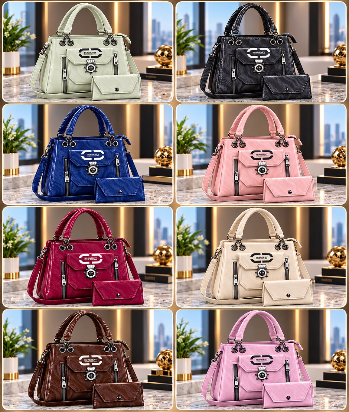 2 Pcs Quilted Handbag Set with Wallet