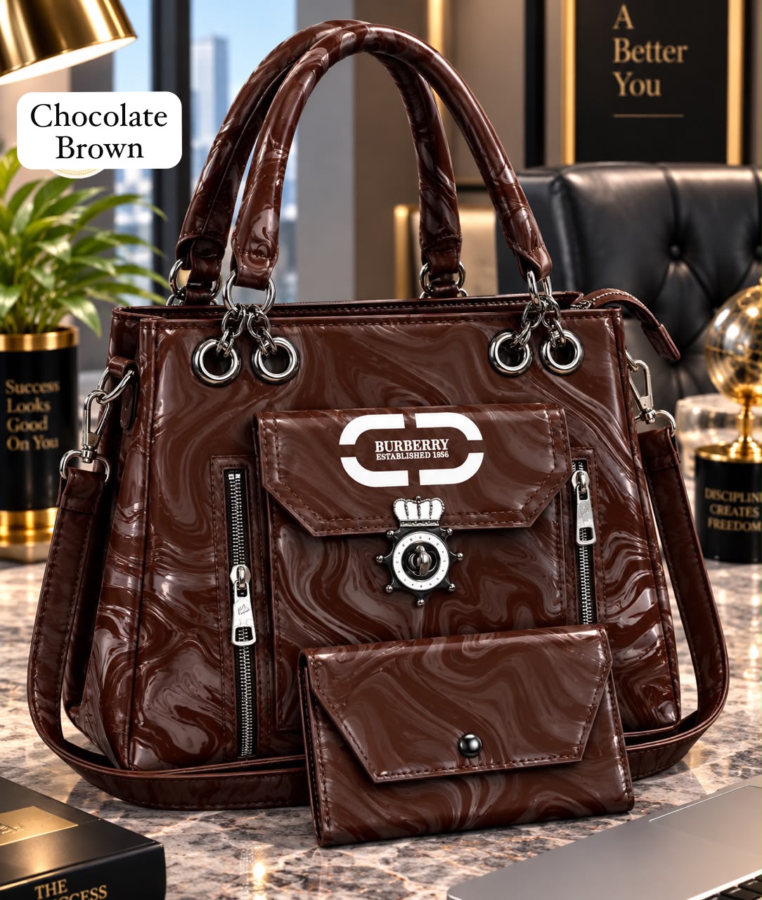 2 Pcs Quilted Handbag Set with Wallet — view 3