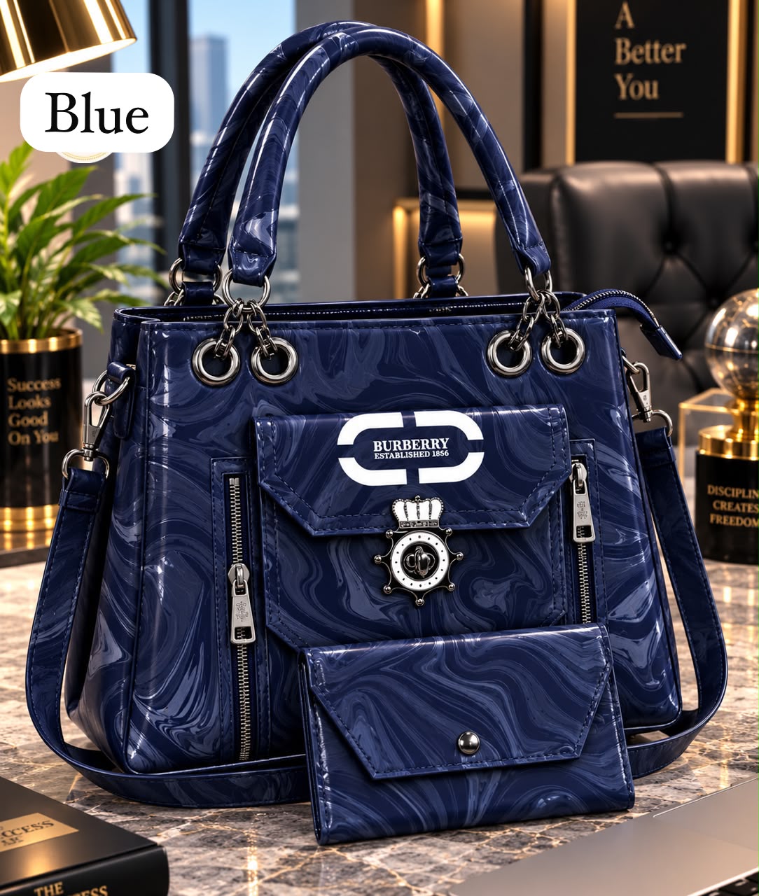 2 Pcs Quilted Handbag Set with Wallet — view 4