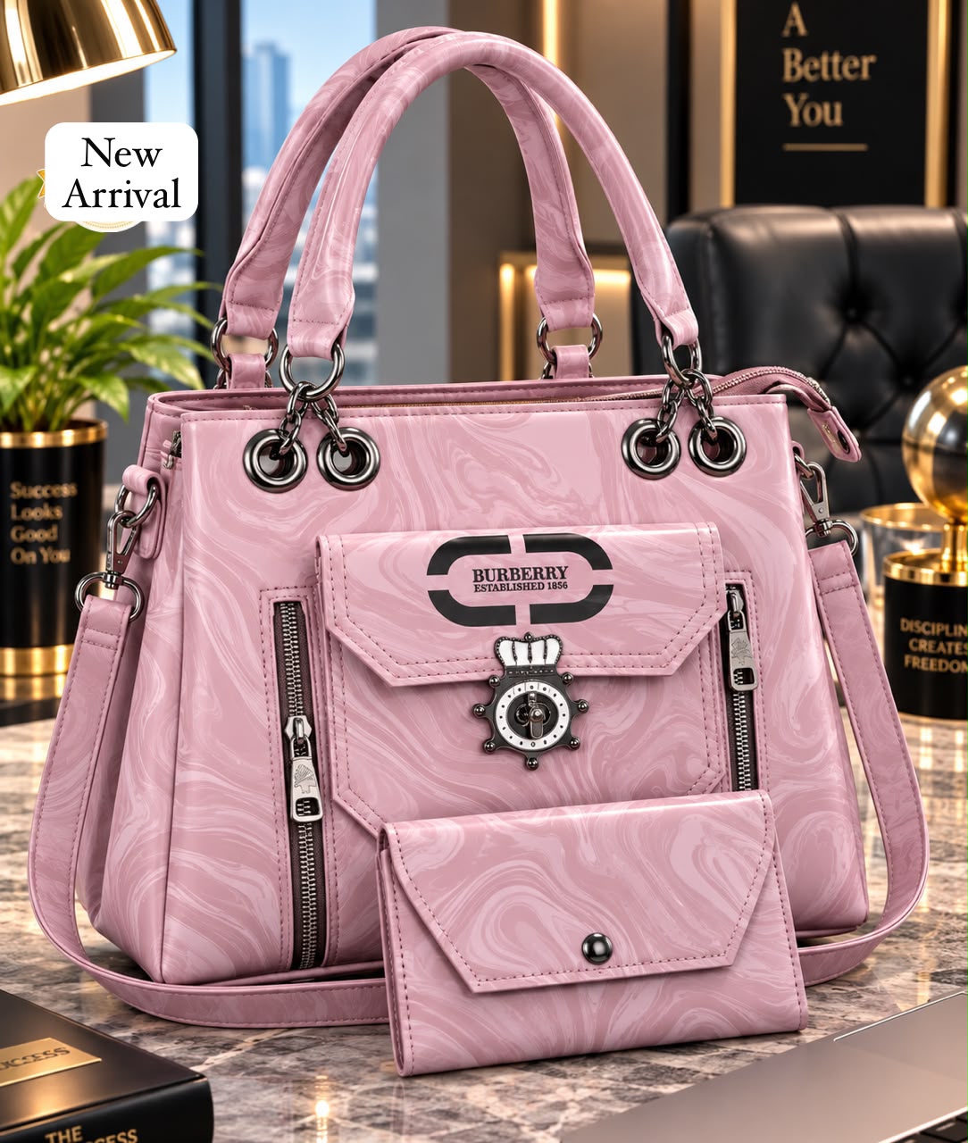 2 Pcs Quilted Handbag Set with Wallet — view 5