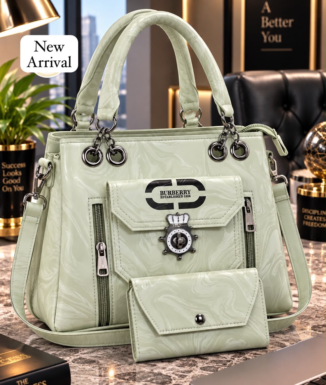 2 Pcs Quilted Handbag Set with Wallet — view 6