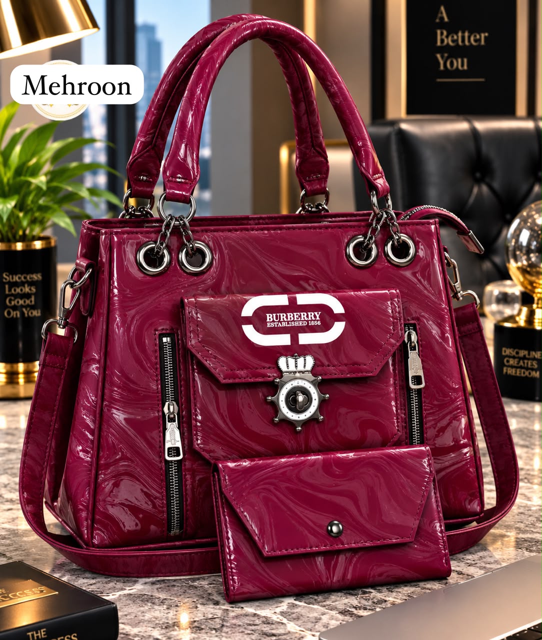 2 Pcs Quilted Handbag Set with Wallet — view 7