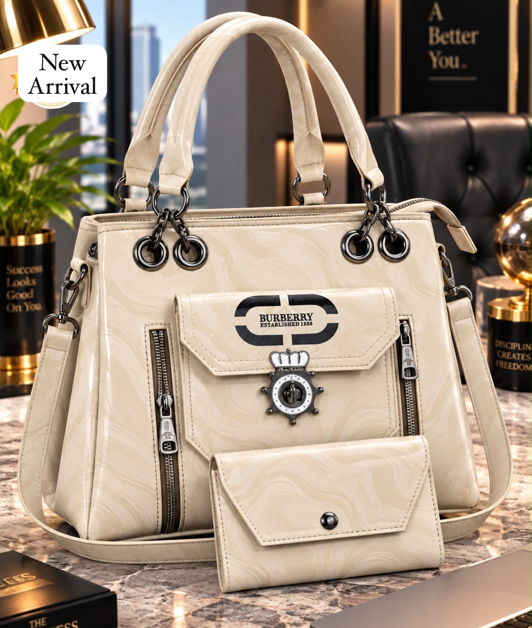 2 Pcs Quilted Handbag Set with Wallet — view 8