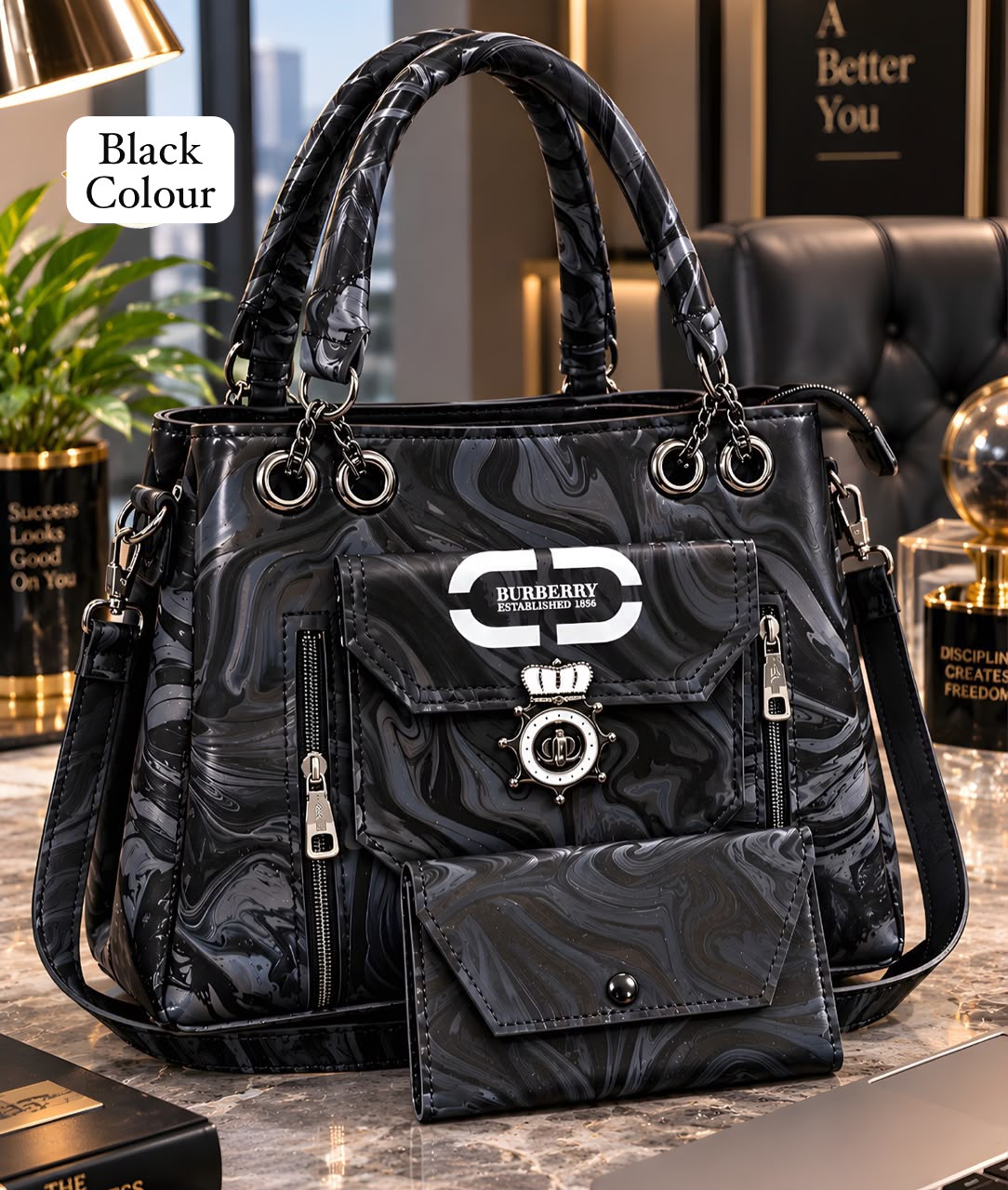 2 Pcs Quilted Handbag Set with Wallet — view 9