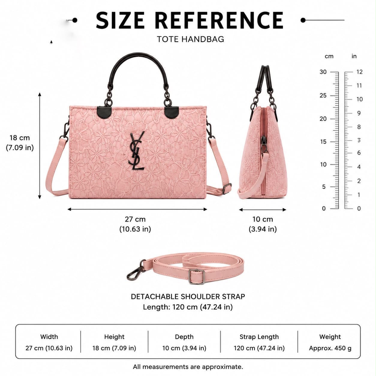 Embossed Tote Cross Body Bag with Metal Handle — view 11