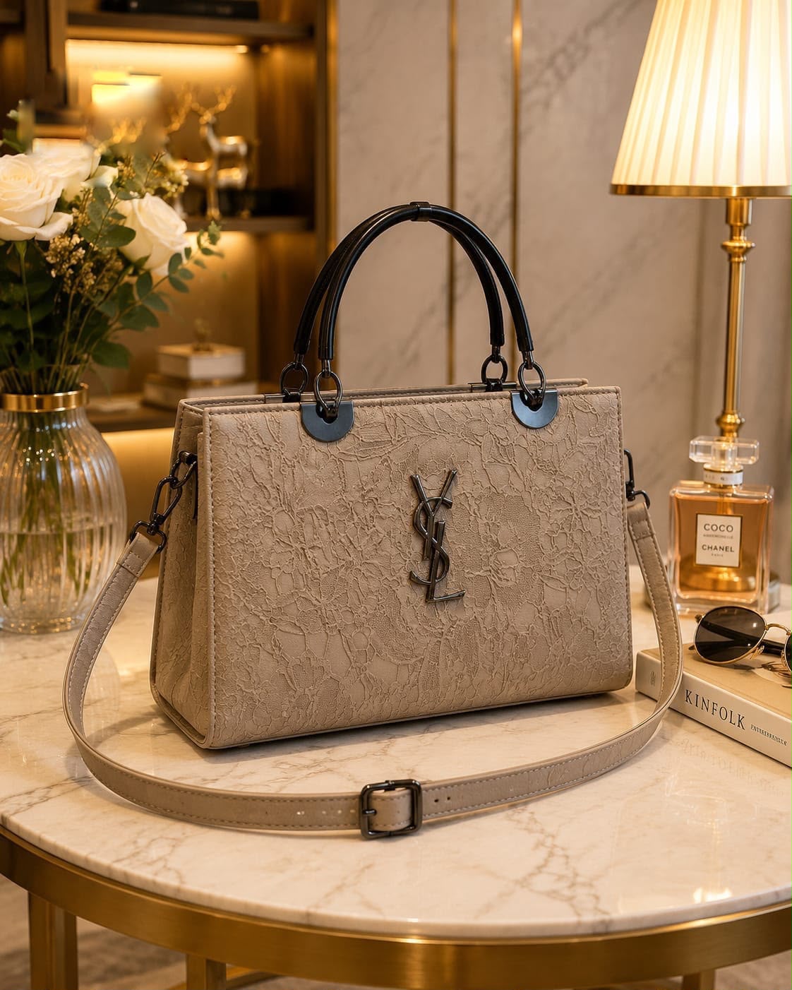 Embossed Tote Cross Body Bag with Metal Handle — view 3