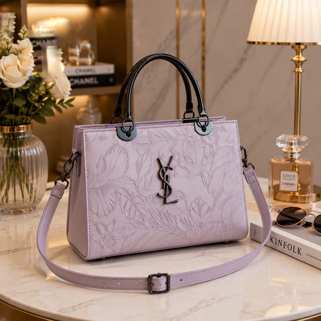 Embossed Tote Cross Body Bag with Metal Handle — view 5