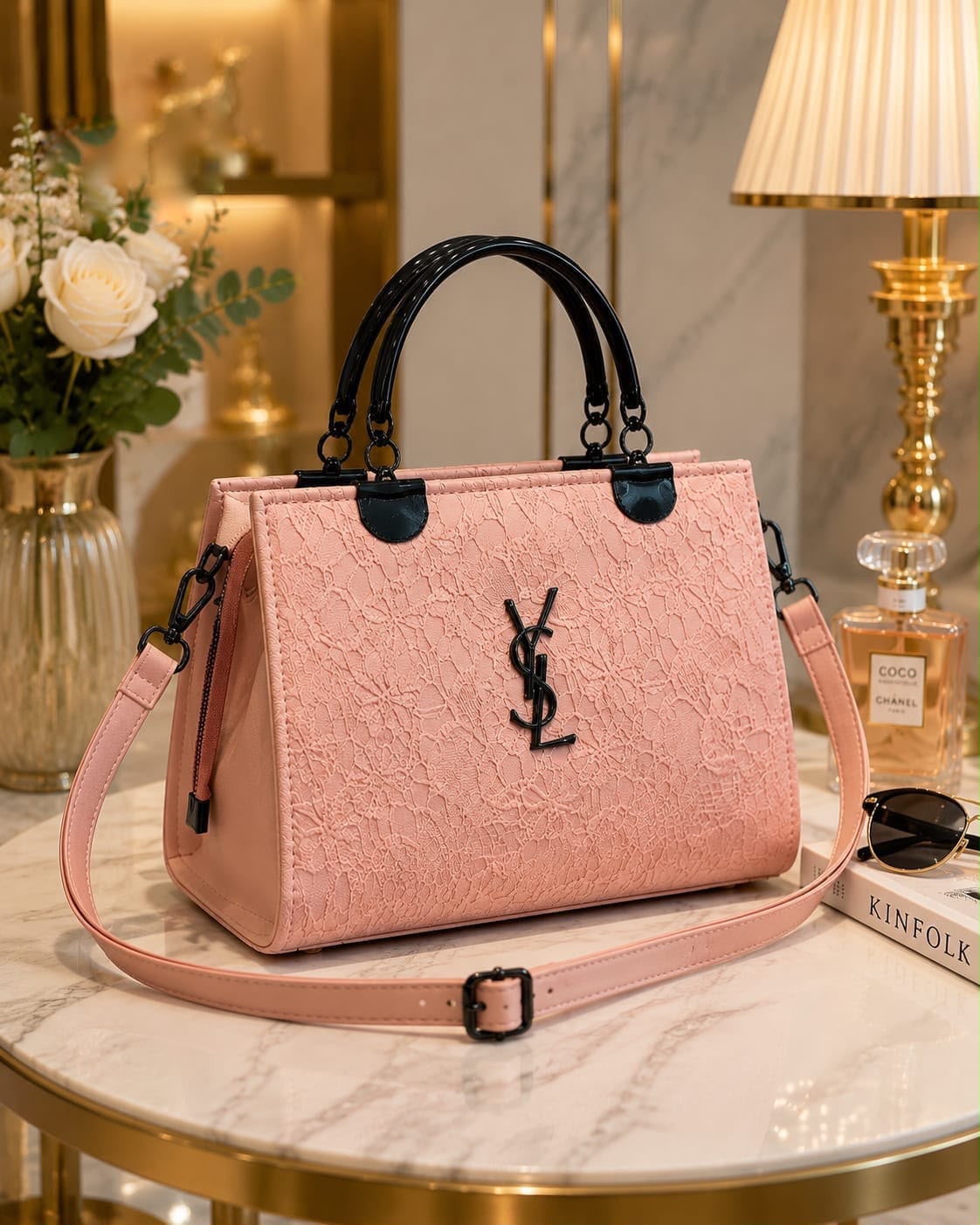 Embossed Tote Cross Body Bag with Metal Handle — view 6