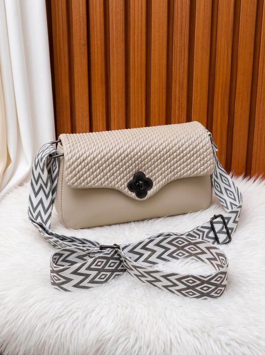Quilted Flap Crossbody Bag with Woven Strap — view 3
