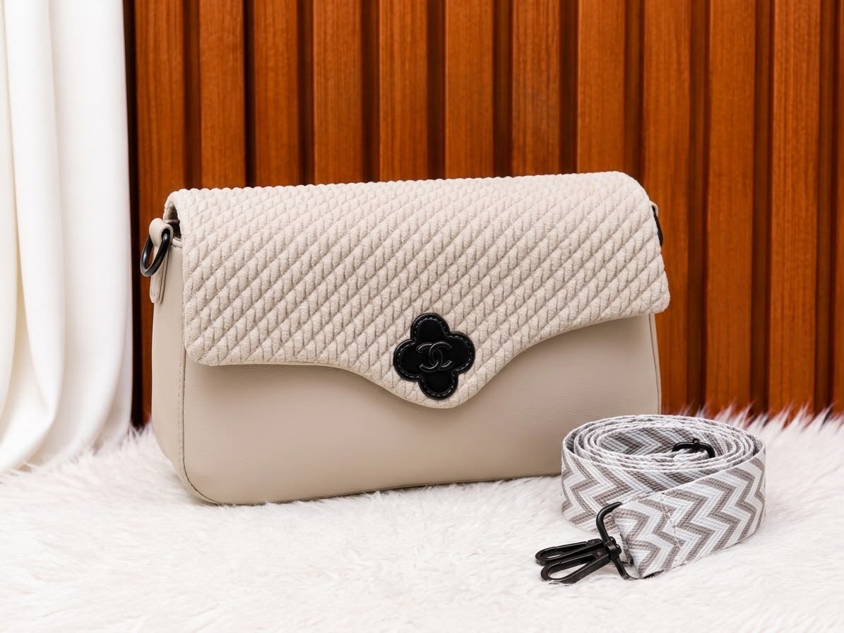 Quilted Flap Crossbody Bag with Woven Strap — view 4