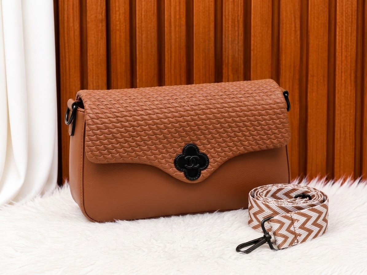 Quilted Flap Crossbody Bag with Woven Strap — view 5