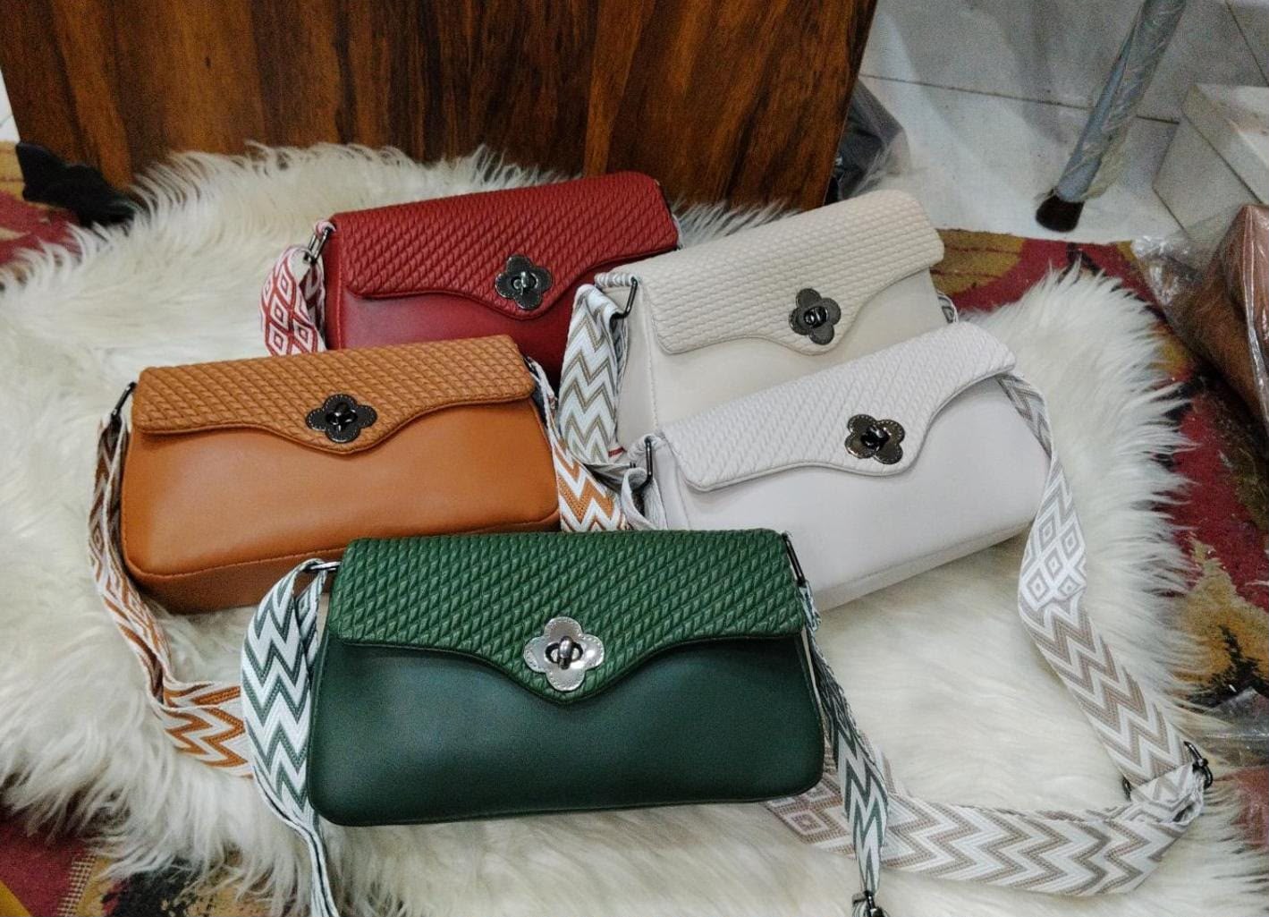 Quilted Flap Crossbody Bag with Woven Strap — view 6
