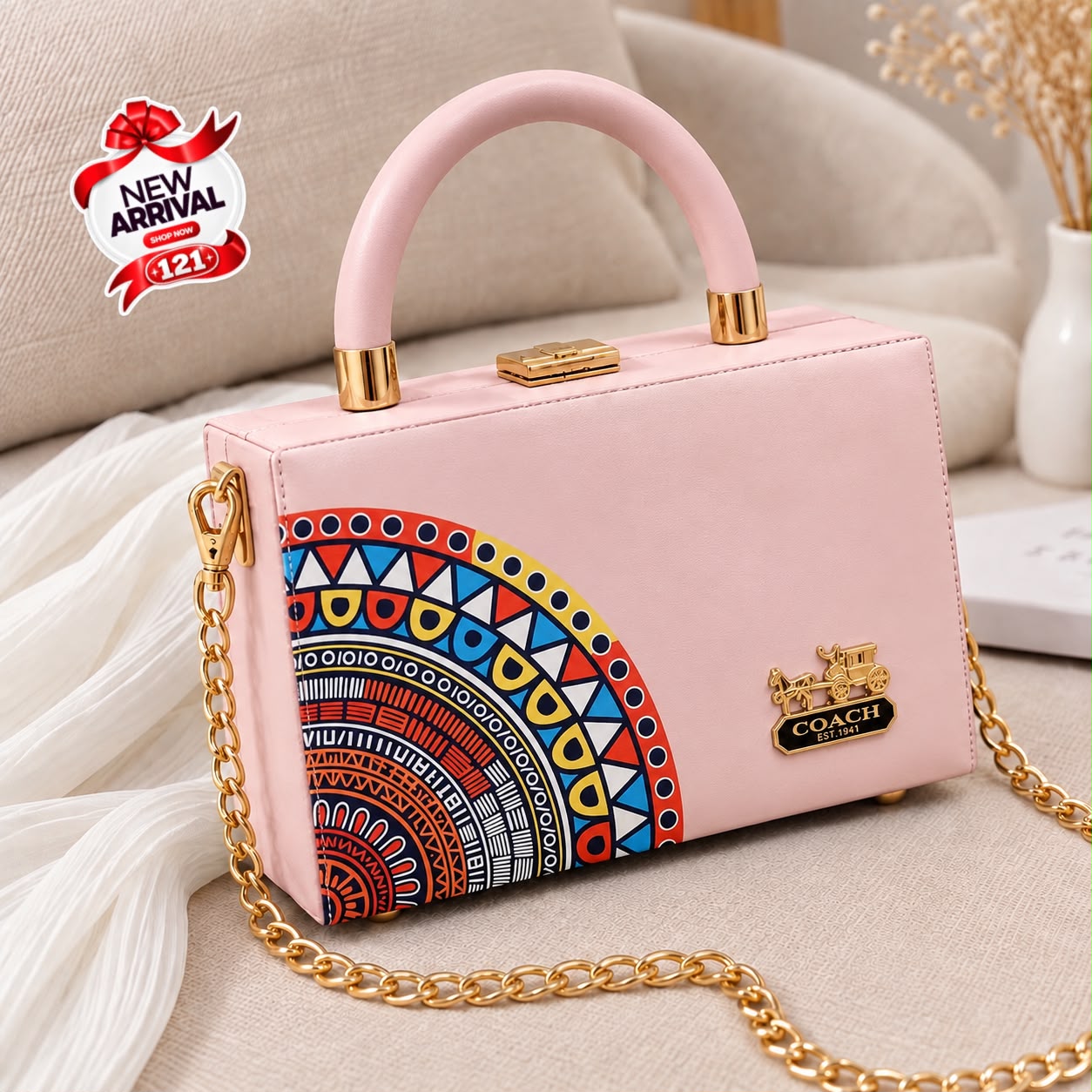 Box Handbag with Long Chain Crossbody — view 4