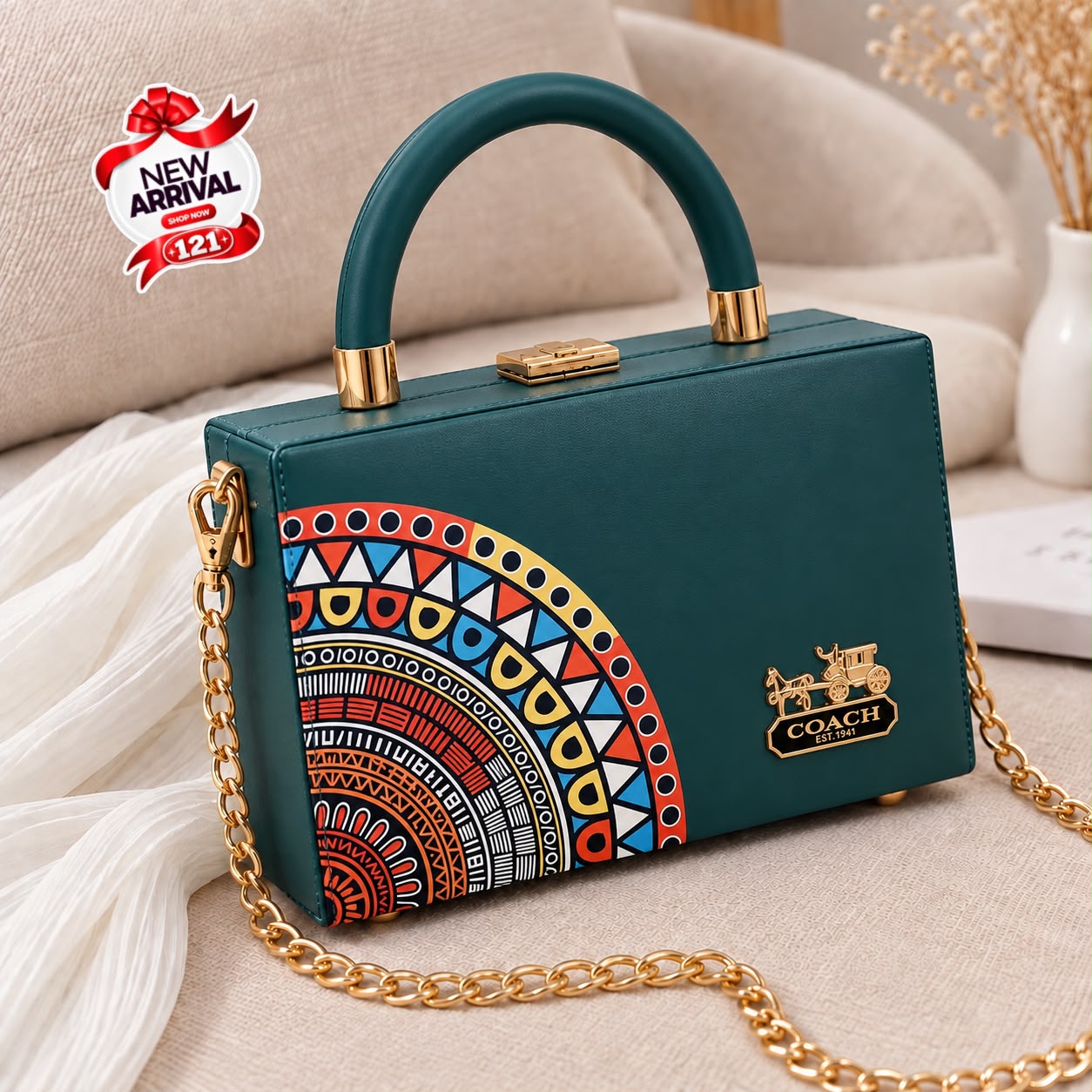 Box Handbag with Long Chain Crossbody — view 6