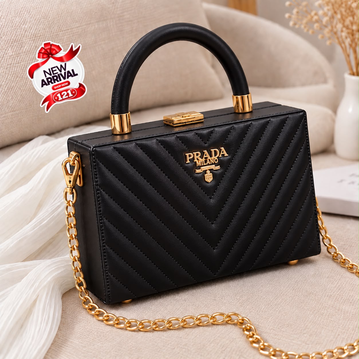 Box Handbag with Long Chain Crossbody — view 7