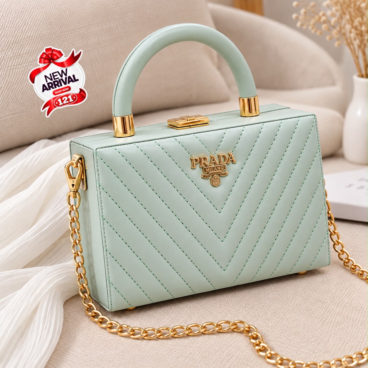 Box Handbag with Long Chain Crossbody — view 9