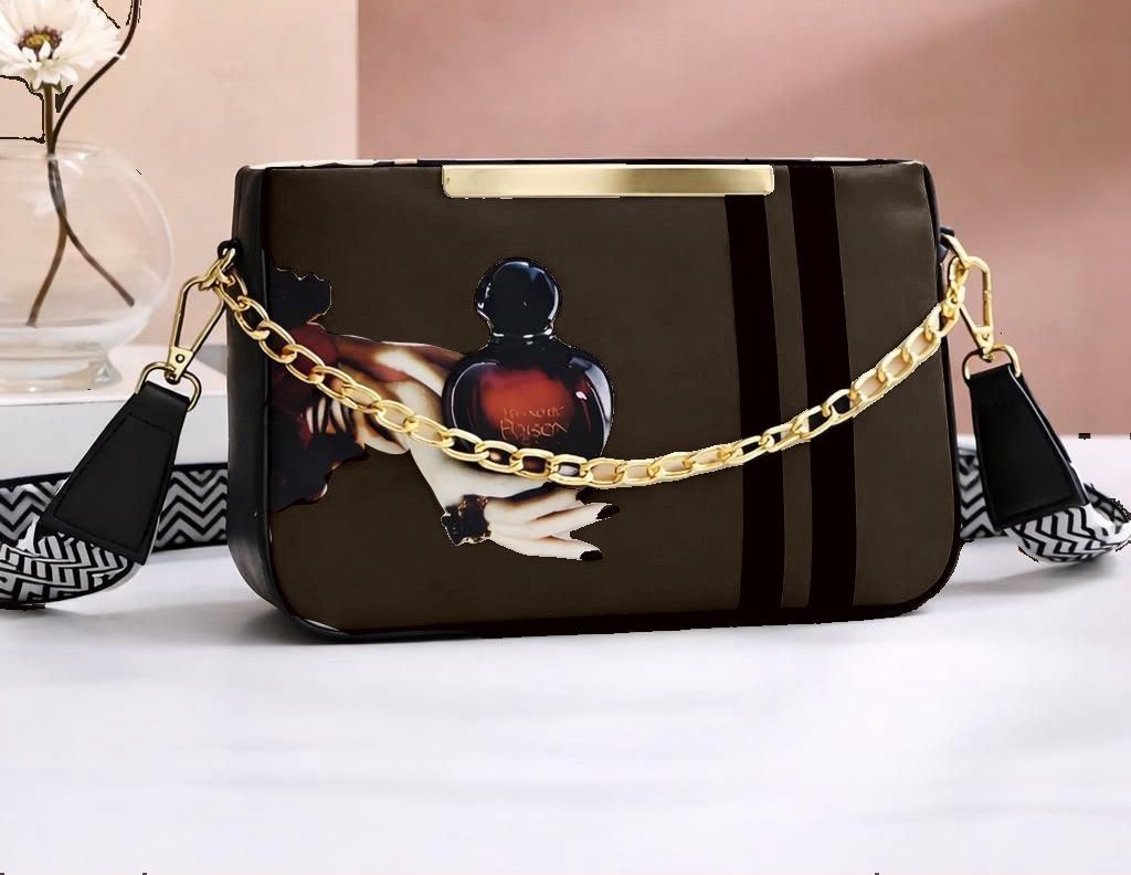 Printed Cross Body Bag with Front Chain & Digital Strap — view 1