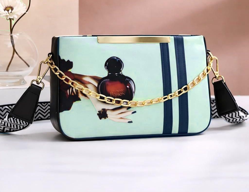 Printed Cross Body Bag with Front Chain & Digital Strap — view 2