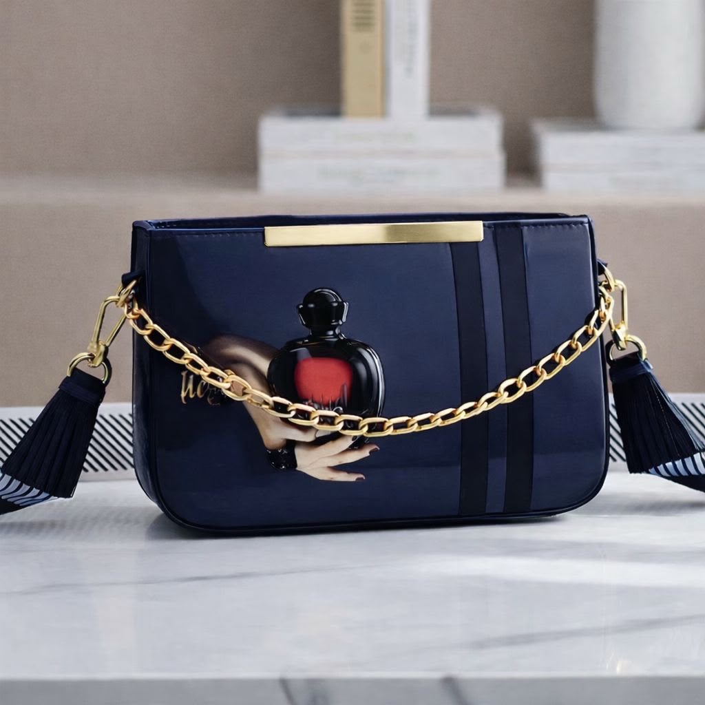 Printed Cross Body Bag with Front Chain & Digital Strap — view 3