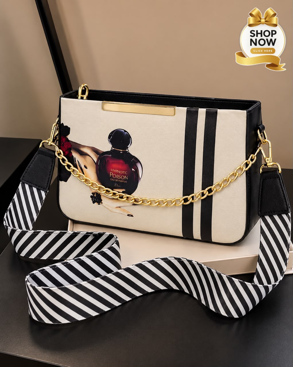 Printed Cross Body Bag with Front Chain & Digital Strap — view 7
