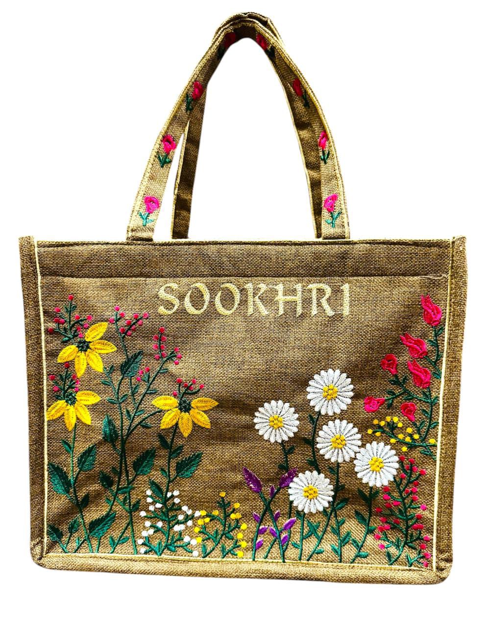 Unique Embroidery Jute Tote Bag — view 2