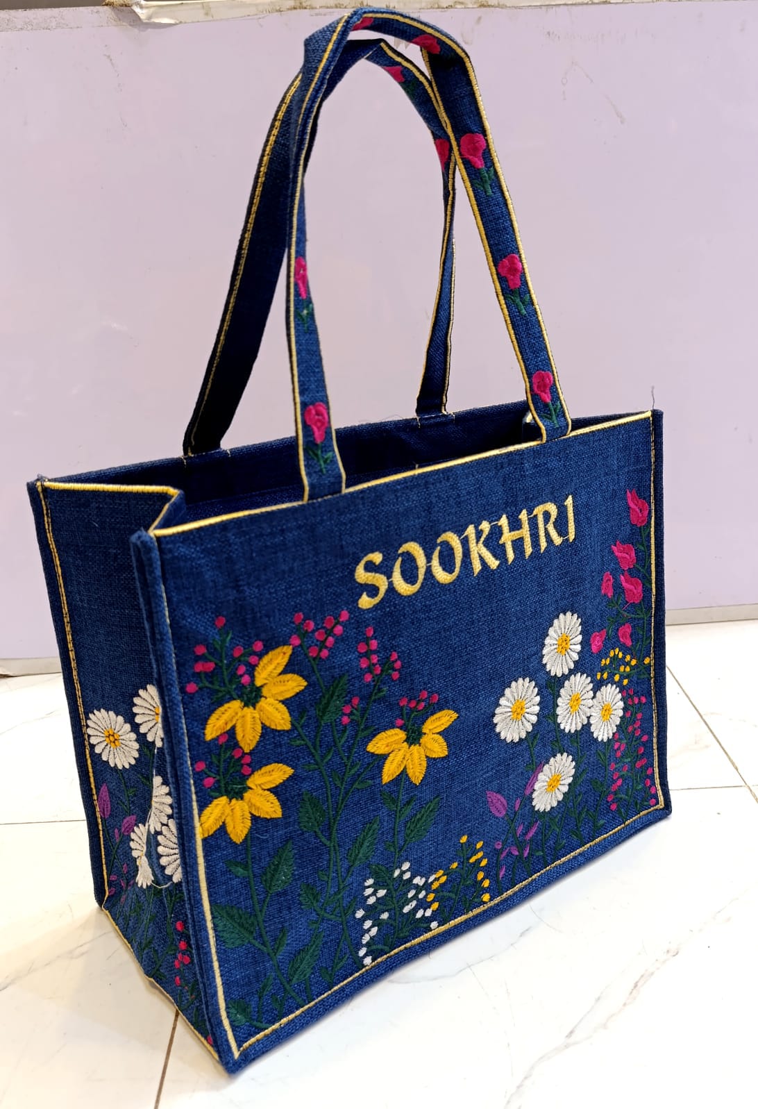 Unique Embroidery Jute Tote Bag — view 3