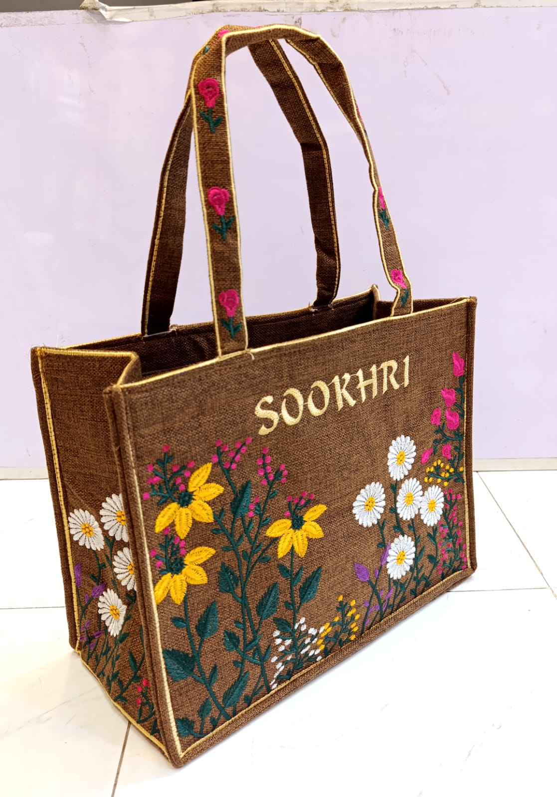 Unique Embroidery Jute Tote Bag — view 6