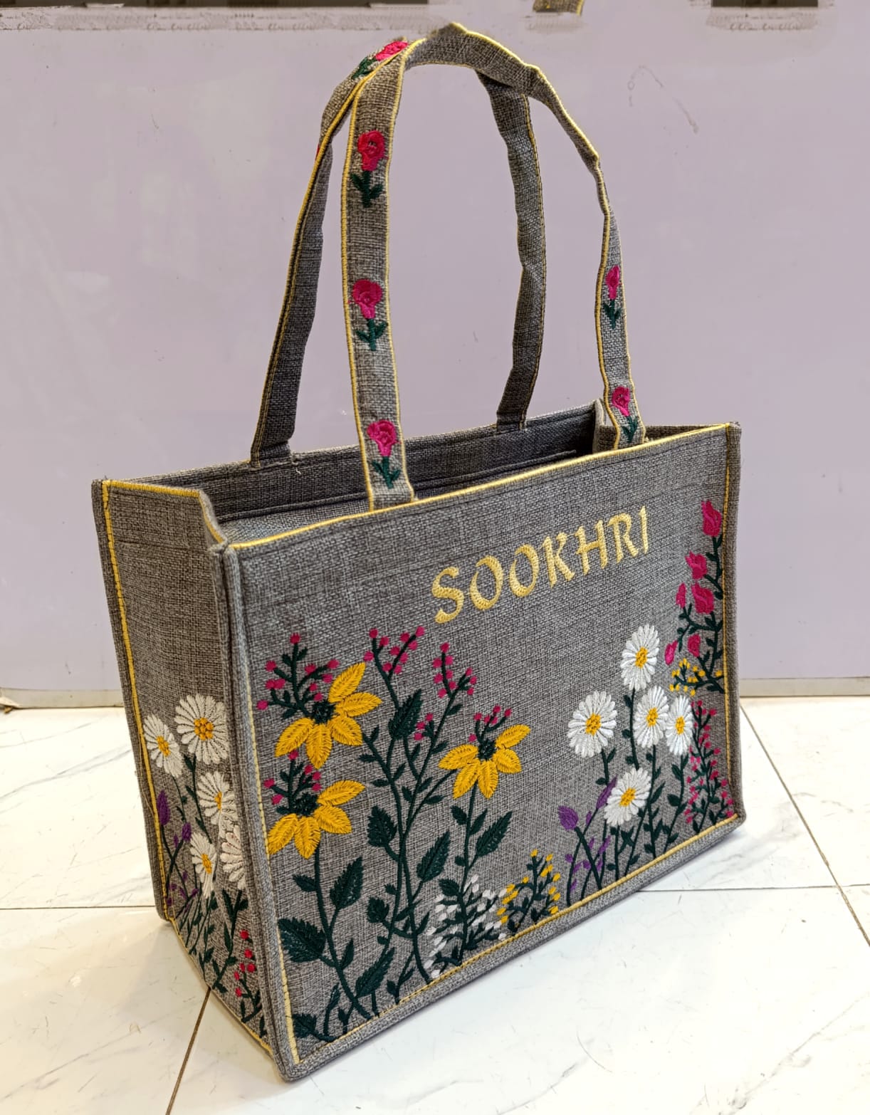 Unique Embroidery Jute Tote Bag — view 8