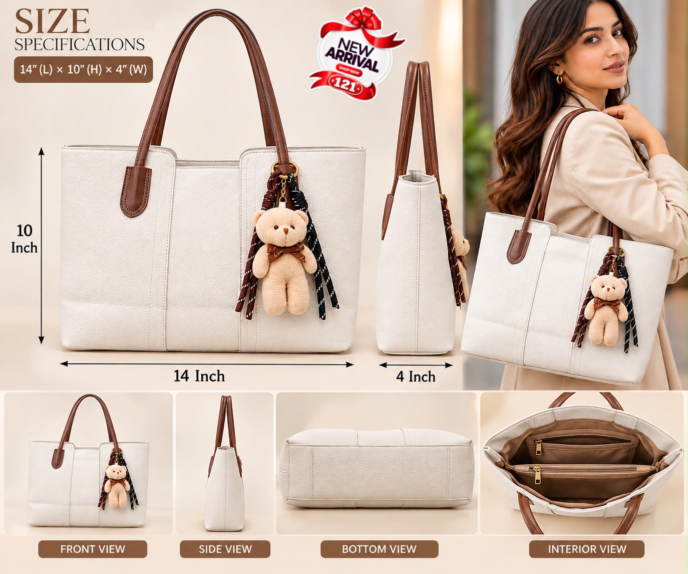 Imported Everyday Tote Bag with Teddy Charm — view 5