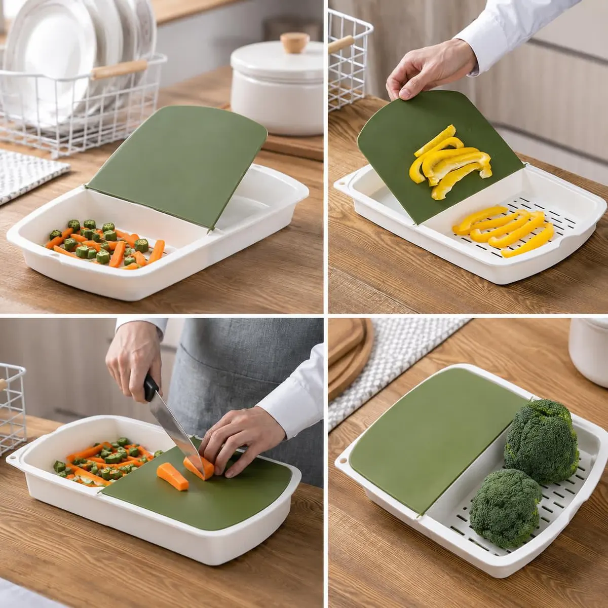 3-in-1 Table Hanging Chopper Cutting Board with Drainage Basket — view 3