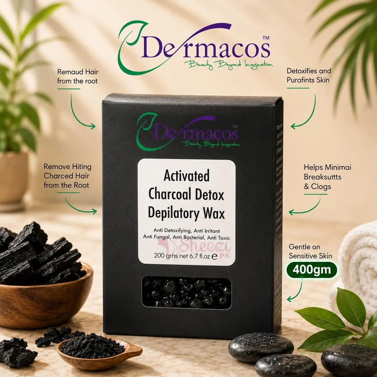 Dermacos Activated Charcoal Liposoluble Depilatory Wax (400gm)