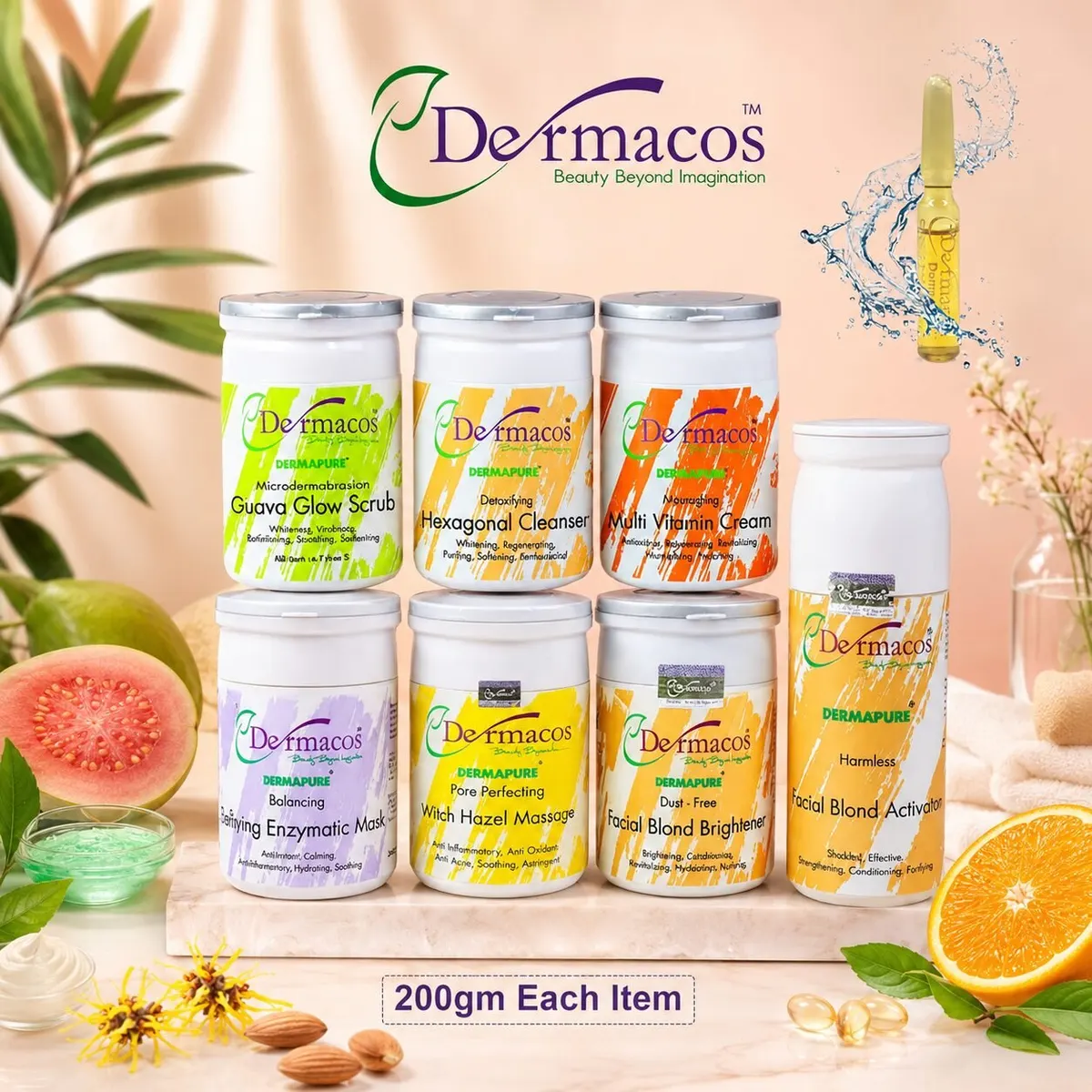 Dermacos Brighten Up Facial Kit (200gm) Pack of 7 + FREE Skin Lightning Ampoule (2ml)