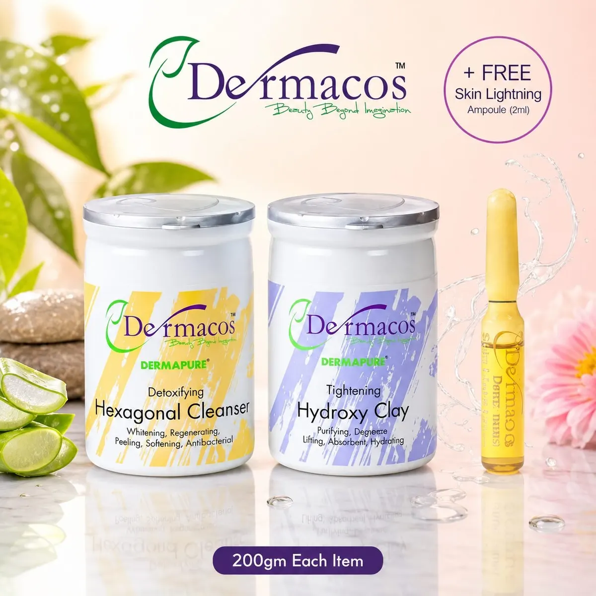 Dermacos Instant Bright Pro Facial Kit (200gm Each) Pack of 2 + FREE Skin Lightning Ampoule (2ml)