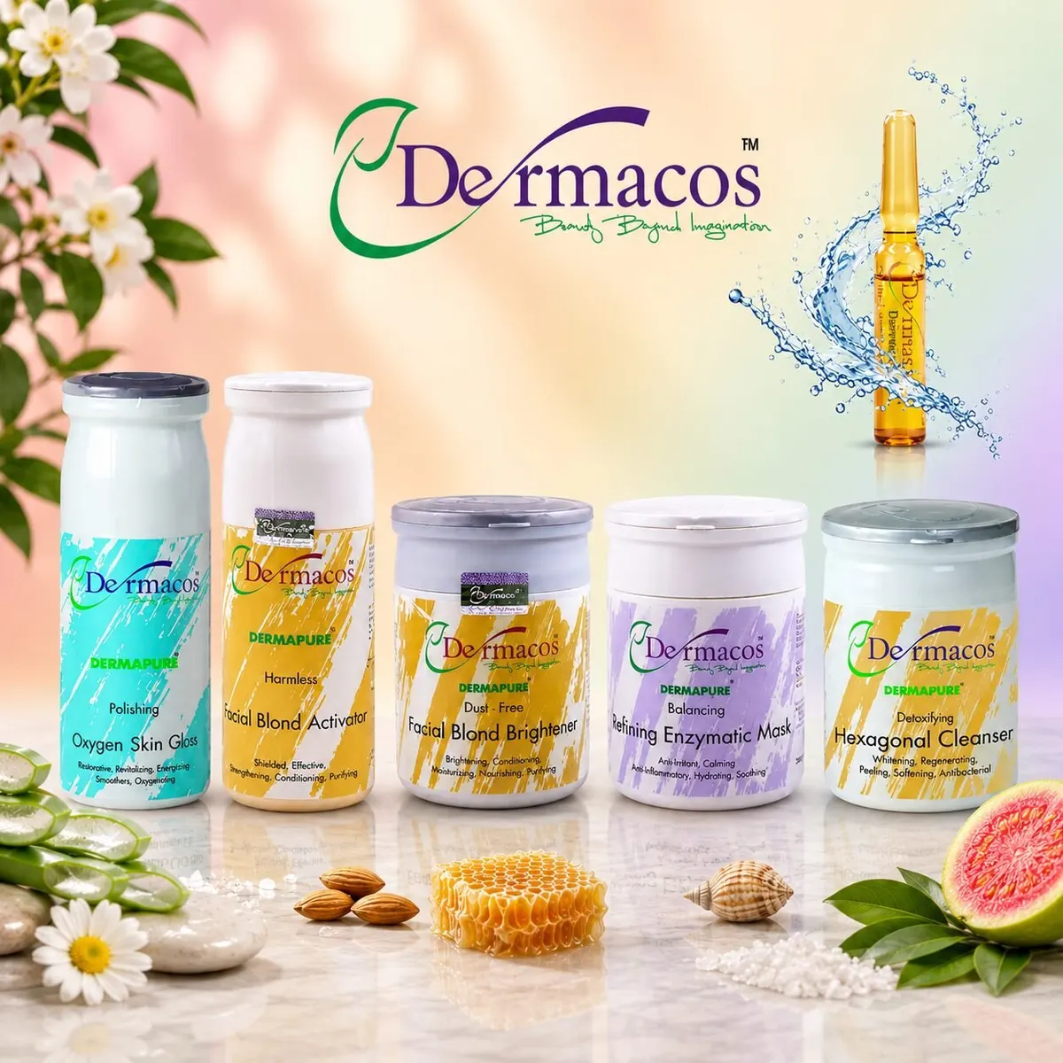 Dermacos Radiant Glow Facial Kit (200ml Each) Pack of 5 + FREE Skin Lightning Ampoule (2ml)