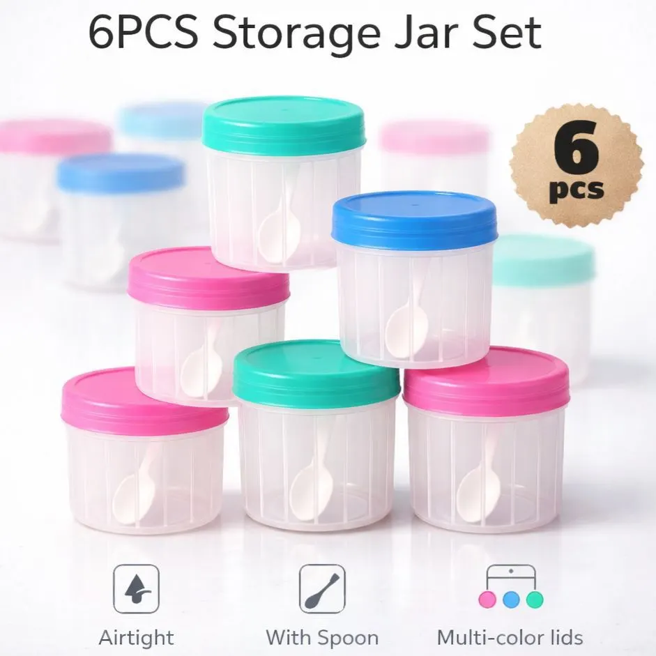 6 Pcs Plastic Storage Jar Set with Spoons