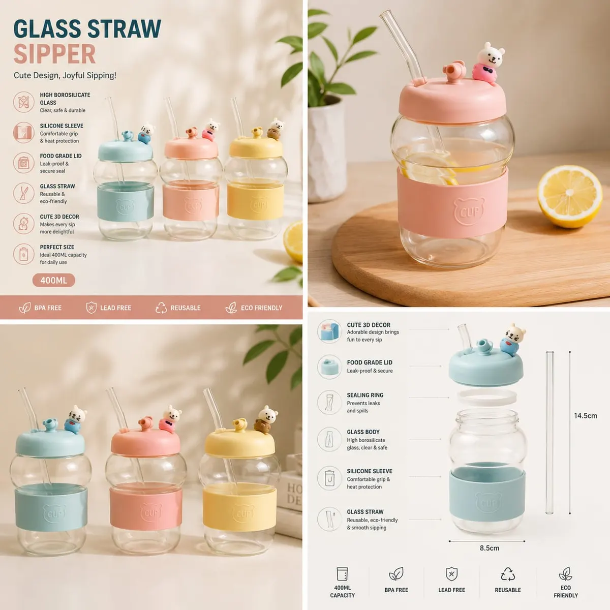 Cute Glass Straw Sipper