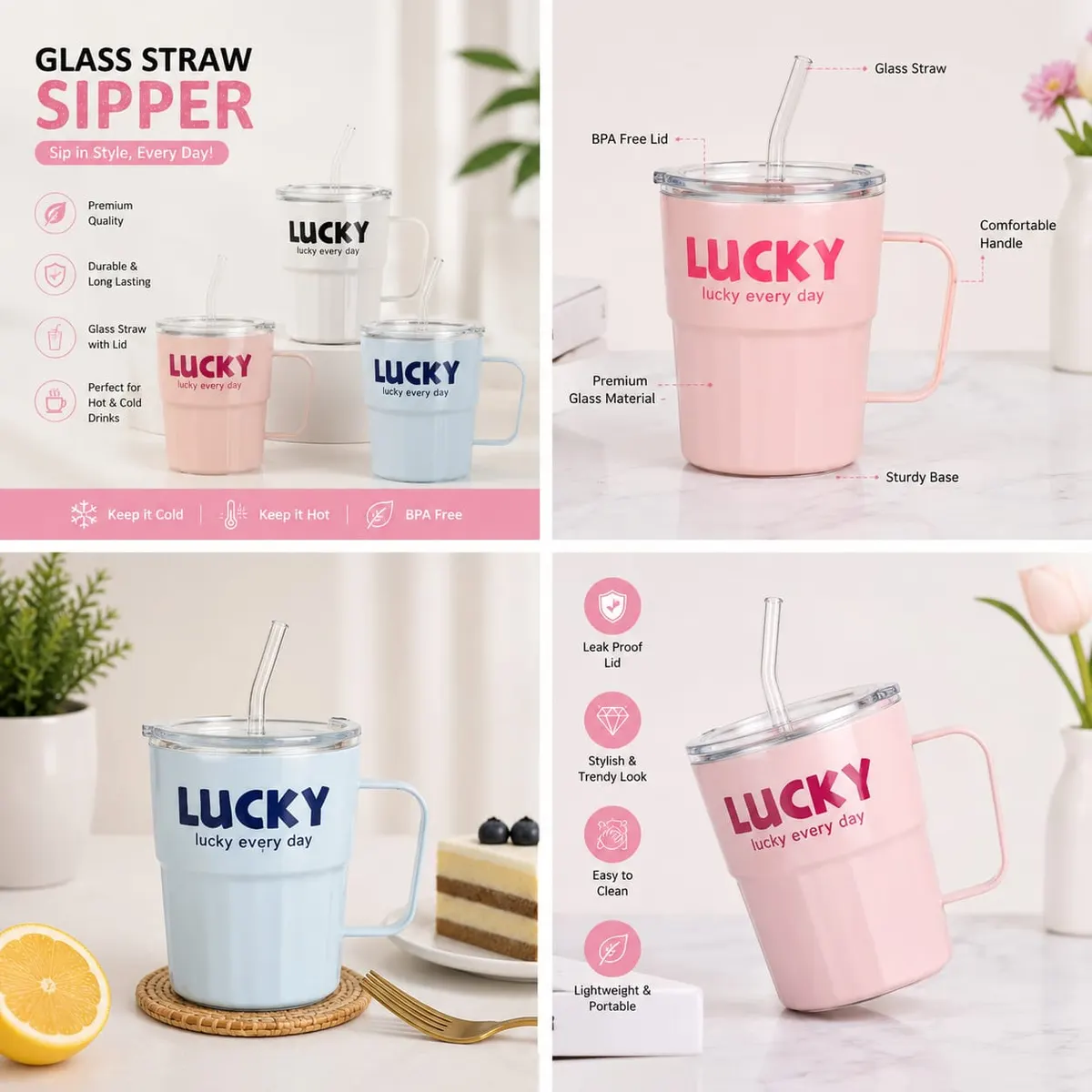 Lucky Glass Straw Cup