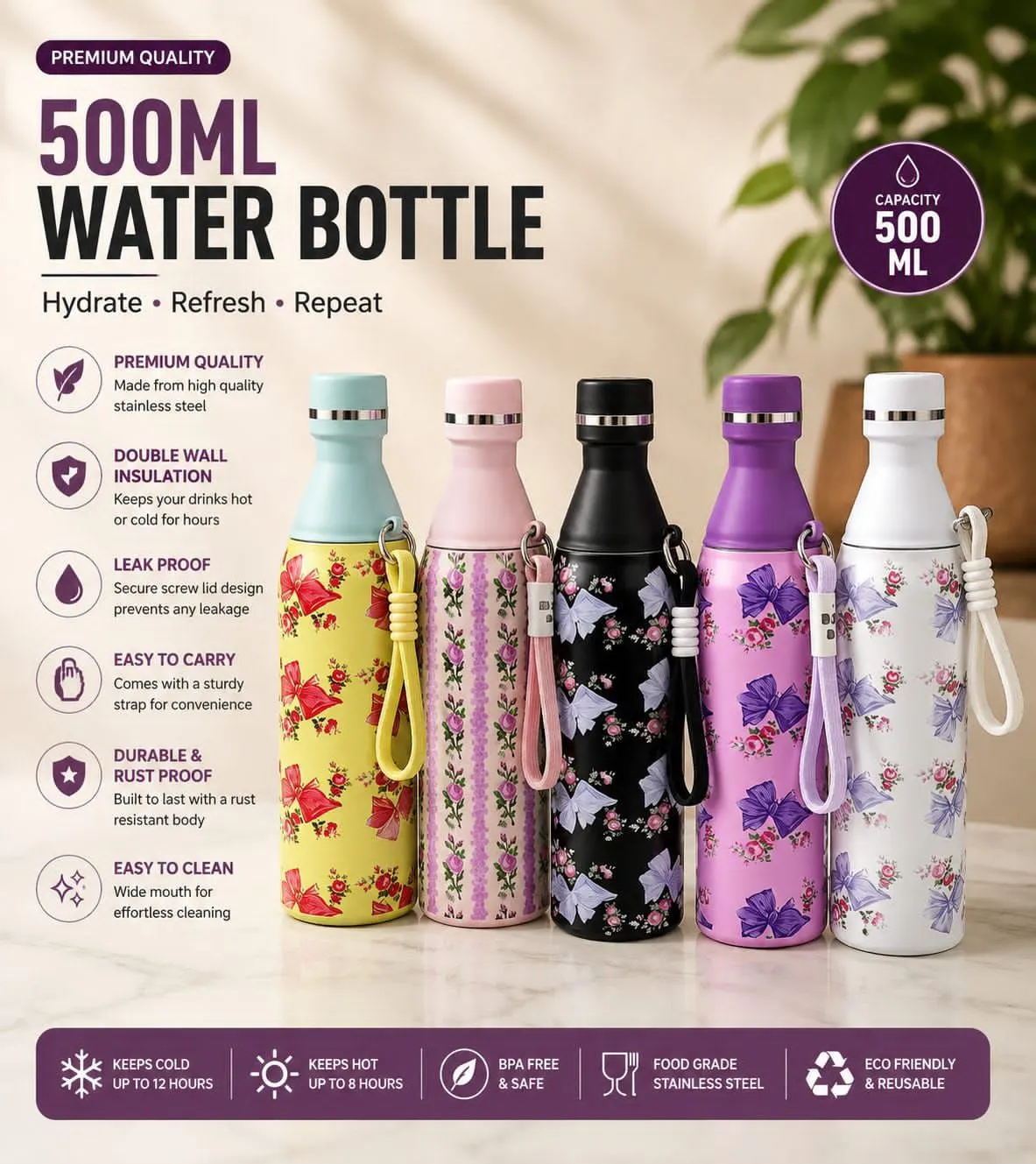 500ml Insulated Stainless Steel Water Bottle