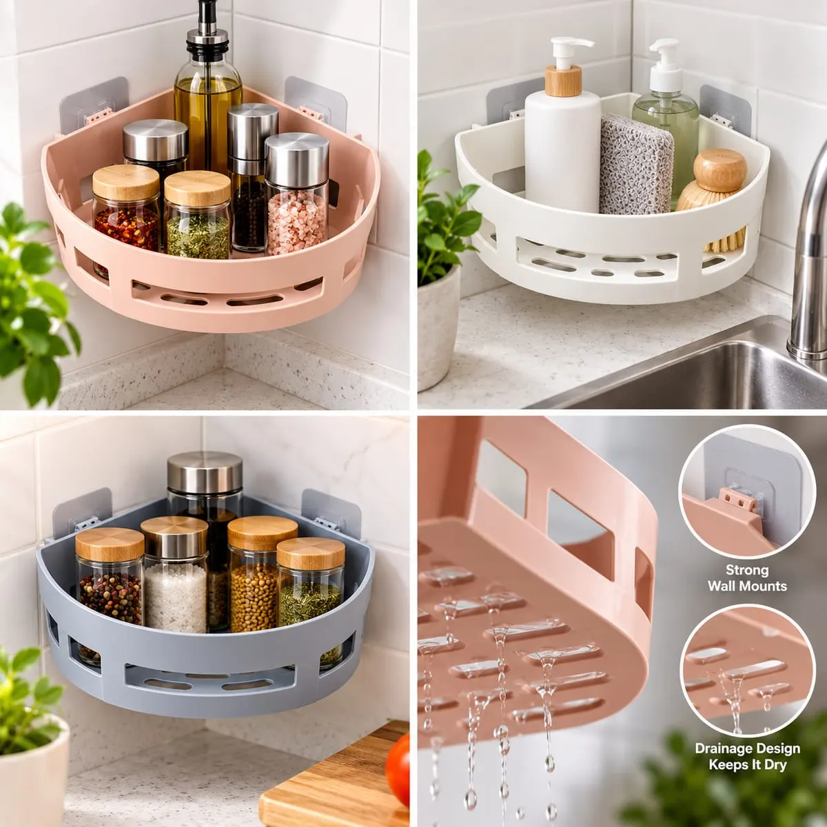 Wall Mount Triangle Corner Shelf Basket