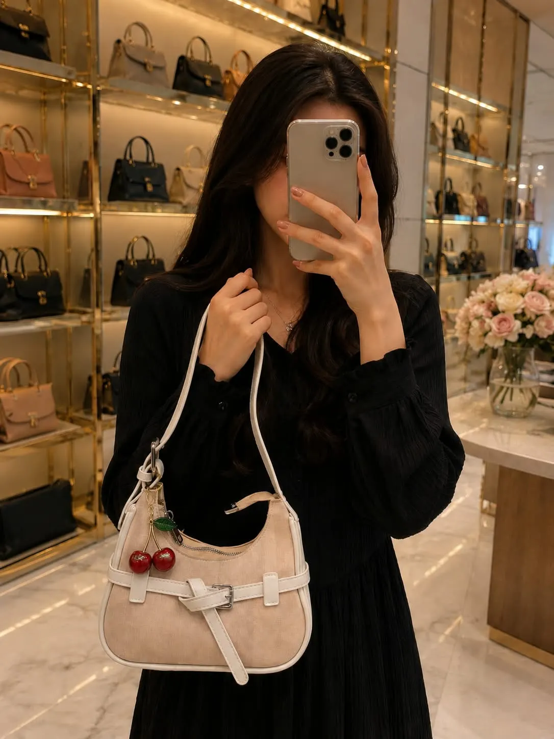 Imported Bag with Dust Bag & Cherry Keychain — view 11