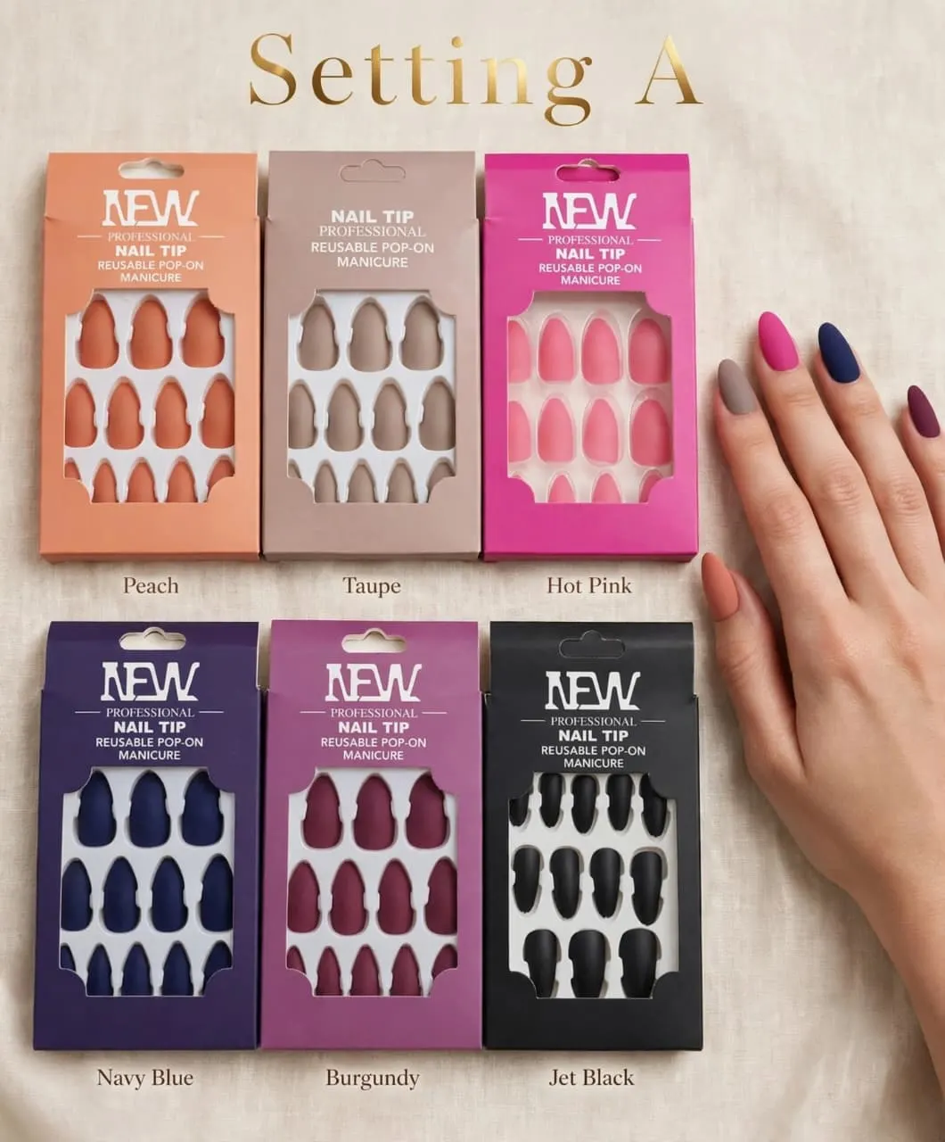 Stick-On Matte Nail Tips (6 Colors Set)